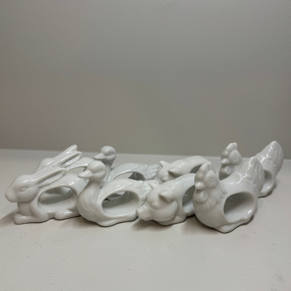 Vtg Porcelain Napkin Rings Farm Animals Action Industries Inc 1984 Set of 8 EUC